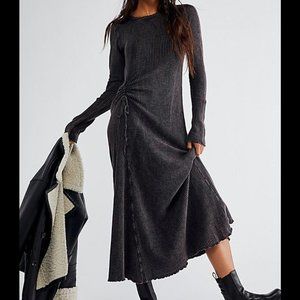 NWT Free People One Natasha Black Thermal Maxi Dress Womens Size Medium